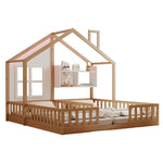 Wooden House Bed 90x200cm Freestanding LED Storage Shelves Wood Color