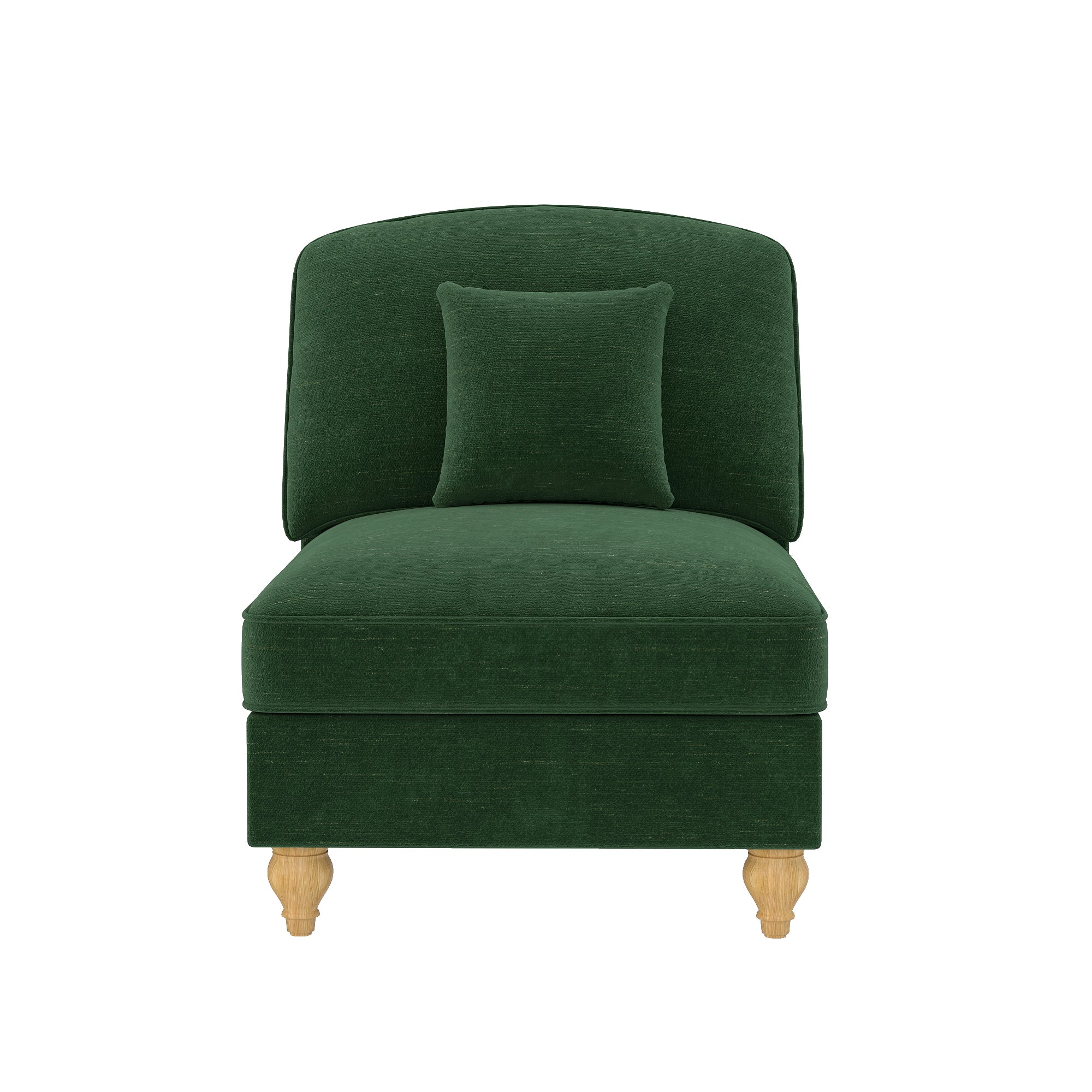 Windsor Armless Sofa with Removable Ruffle Skirt and Cushion, Green Chenille