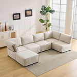 Semi-Compressed Modular Sofa Set, Versatile Flexible Wood Frame, Beige Linen Fabric