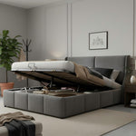 Upholstered Bed 160x200cm Hydraulic Storage Ear-Shaped Headboard - Grey