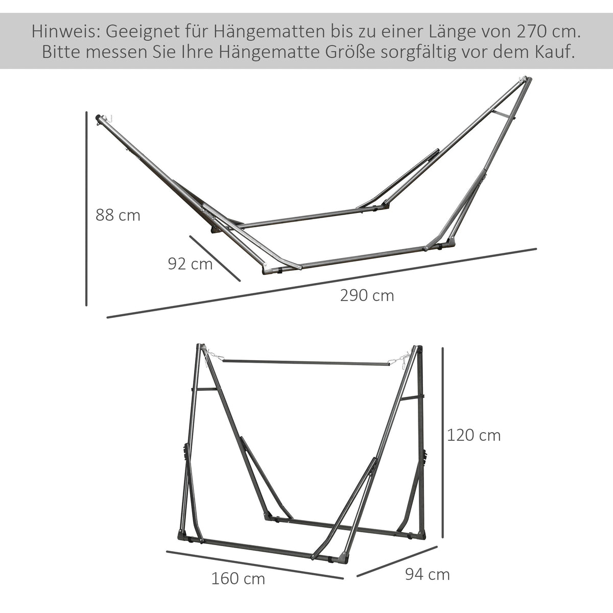 Foldable 2-in-1 Hammock Stand & Clothes Rack, 120kg Load Capacity, 290x92x88cm, for Garden & Patio