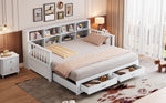 Sofa Bed, Pull-Out Solid Wood with Storage, Drawers & Slatted Frame, White
