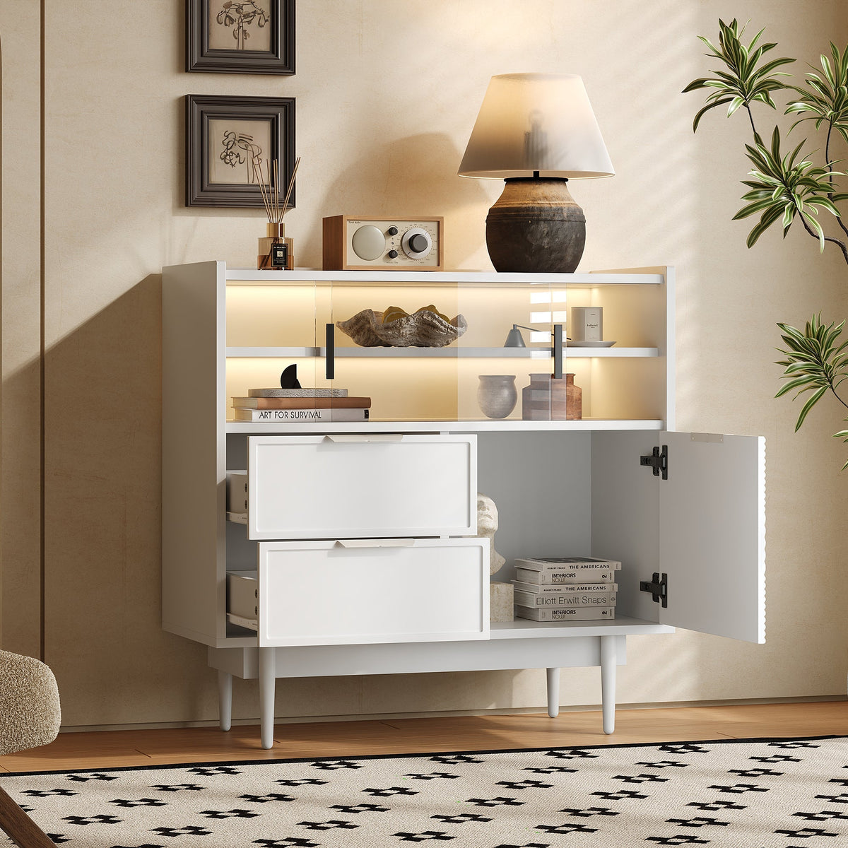 Sideboard 80cm Wide Light Strip Glass Door