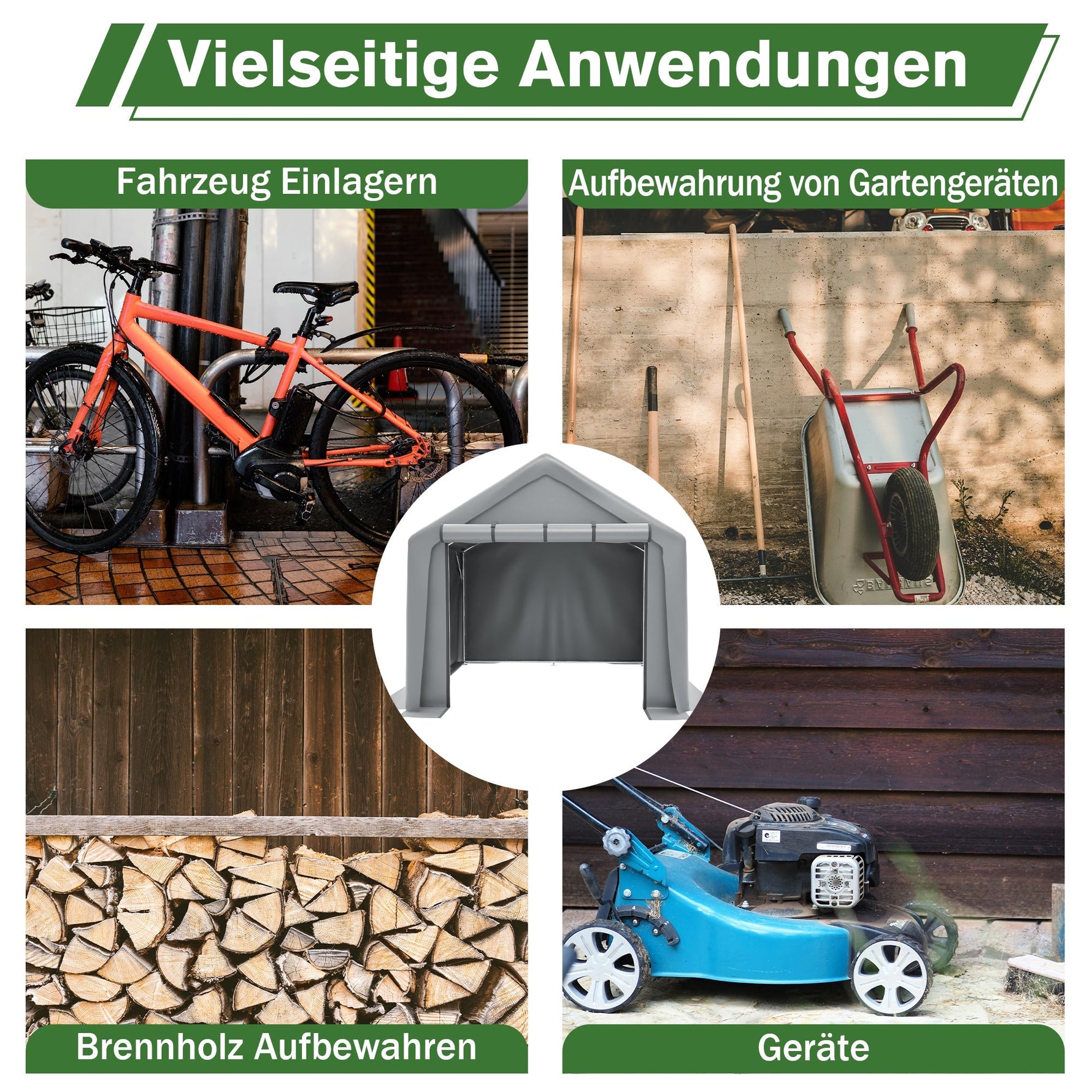 Garage Tent 244x241x217cm, Waterproof Tool & Bicycle Shed, Gray