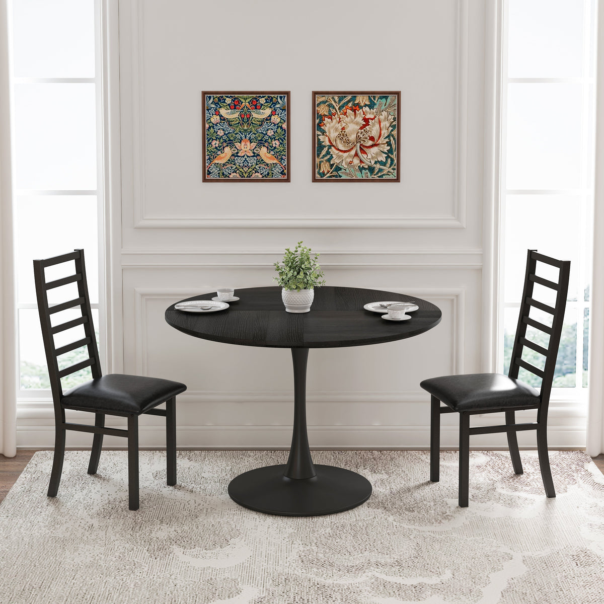 Metal Dining Chairs, High Back Armless, Steel Legs, PU Leather, Black