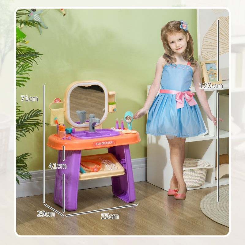 Children's Vanity Table, LED Mirror, Music, Faucet, Purple