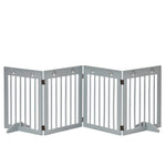 Dog Gate, 4-Part Foldable Freestanding, Wooden Light Grey