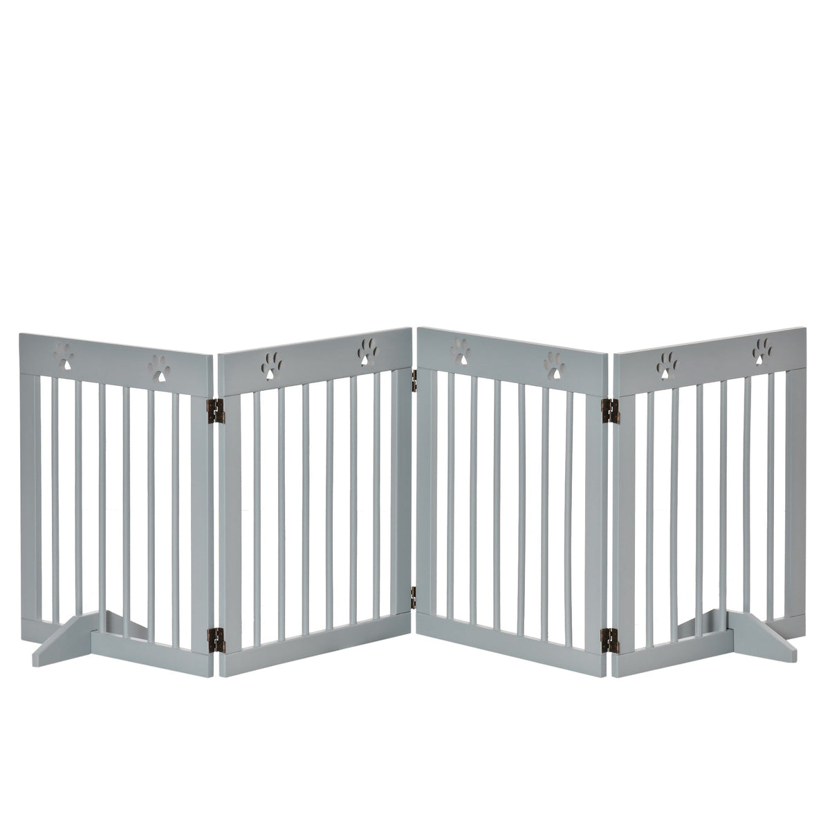 Dog Gate, 4-Part Foldable Freestanding, Wooden Light Grey