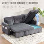 Modern 3-Seater Sofa with Storage, Cup Holders and USB-C Charging, Corduroy