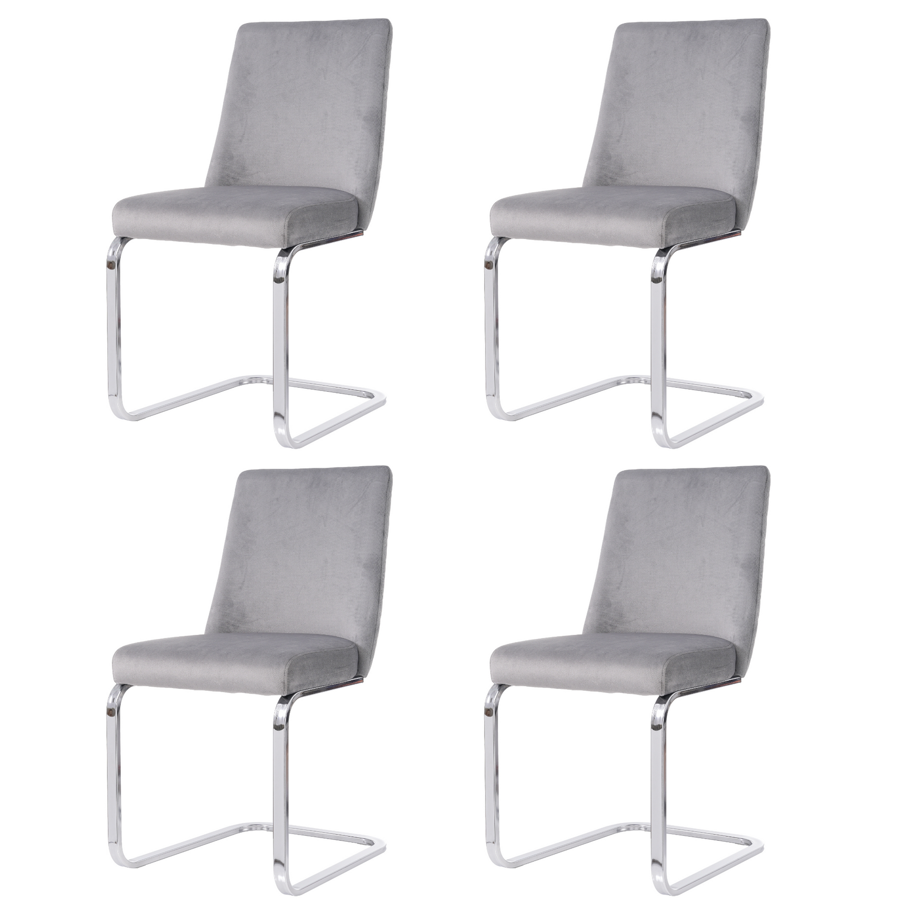 Velvet Dining Chair Set of 4 Diamond Back Luxurious Metal Legs Grey