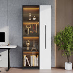 Multifunctional Cabinet with Glass Door, LED Lighting and Side Drawer, Black MDF