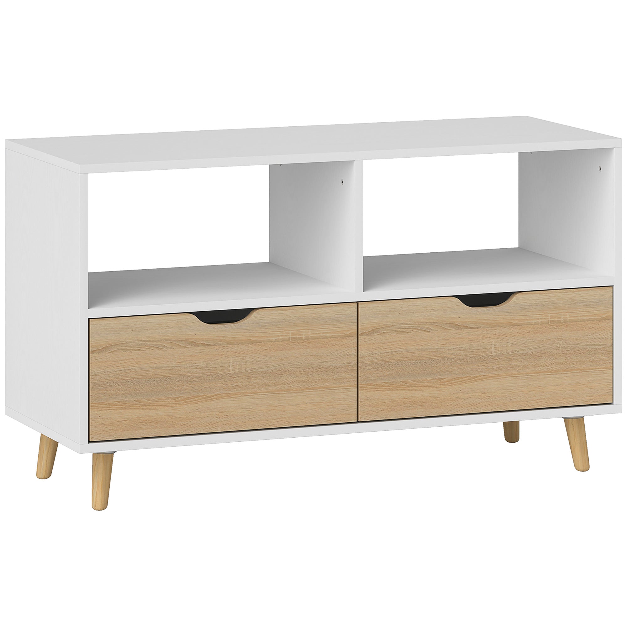 TV Cabinet Lowboard, 2 Shelves, Drawer, White