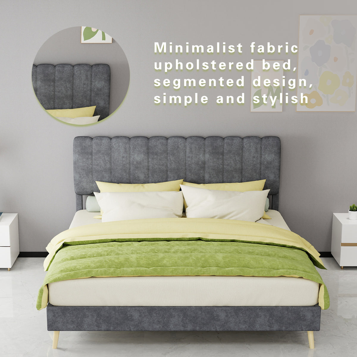 Upholstered Bed 160x200cm with Mattress & Headboard, Grey