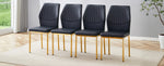 Chic Dining Chairs, Set of 4 with Vertical Embossing and Metal Legs, Black and Gold