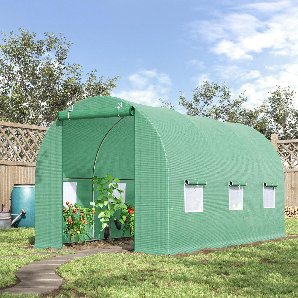 Polytunnel Greenhouse/Tomato Greenhouse with Window 445x190x200cm, Green