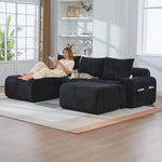 Modular Sofa - 3-Seater with 2 Ottomans, Modular, Cup Holders, Storage - Black Corduroy