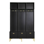 Wardrobe Set with Bench, Multifunctional Storage, Open Storage, 6 Golden Hooks, Black