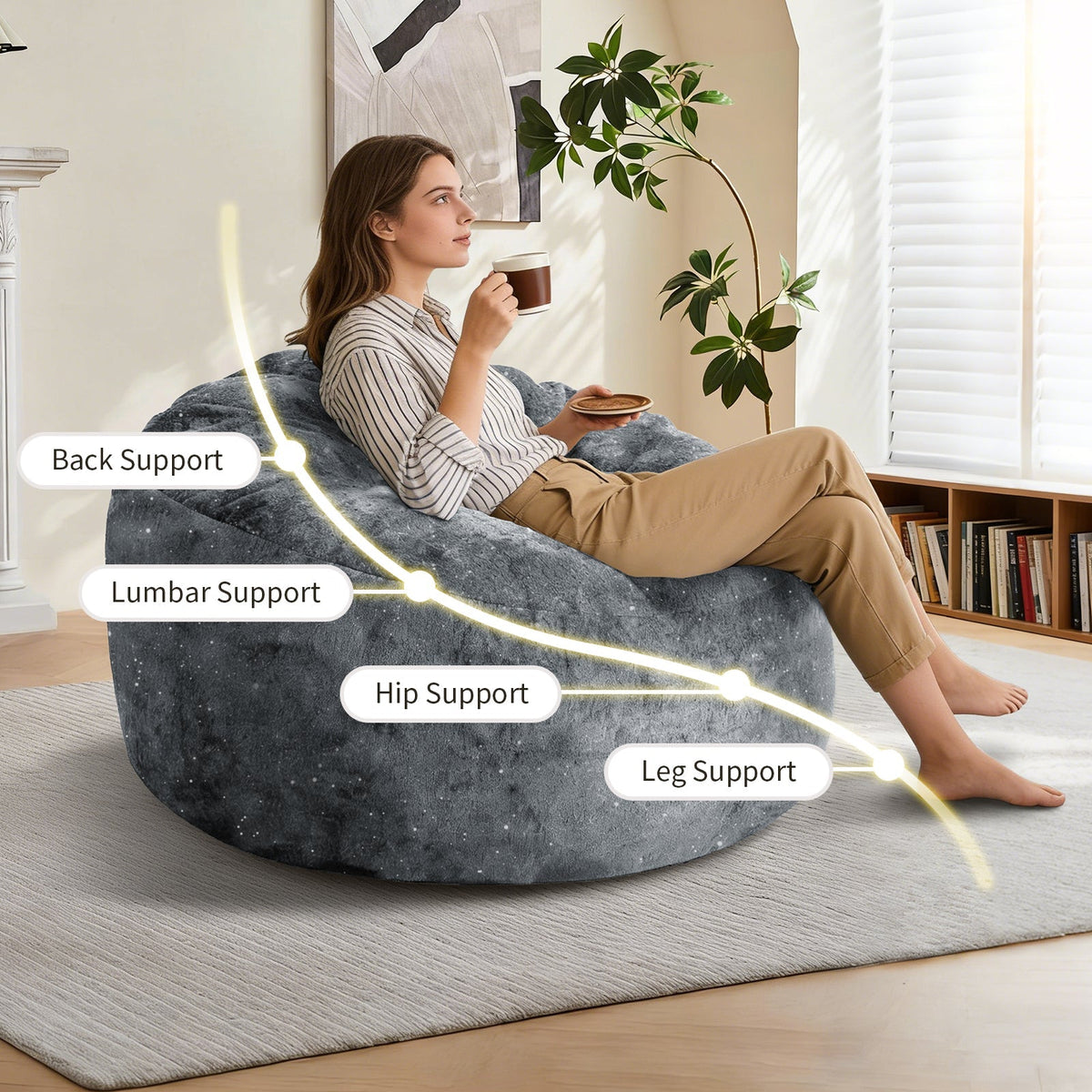 Curved High-Back Bean Bag Chair Full-Body Contour Support
