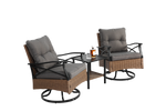 Outdoor Swivel Rocking Chair Set, 3 Pieces with 1 Table and 2 Chairs, 350lb Support, Brown Wicker