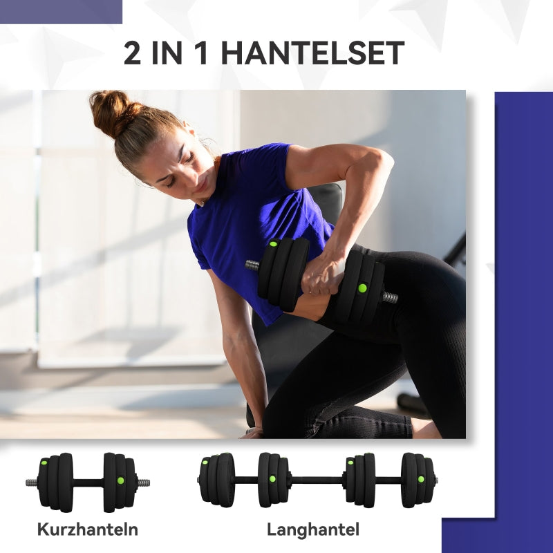 2-in-1 Dumbbell Set 25 kg Barbell & Dumbbell - Black/Green