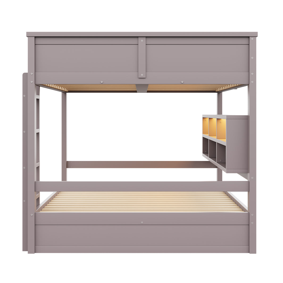 Bunk Bed 160x200 with Storage Cabinets & LED Light, Brown