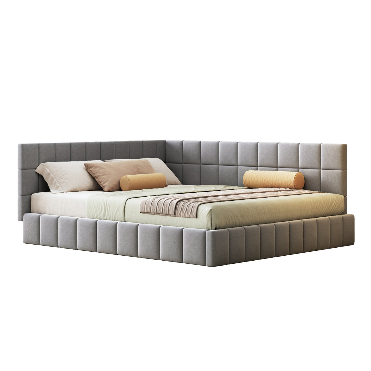 Upholstered Bed Sofa, 160*200 Multifunctional with Slatted Frame, Velvet Fabric Gray