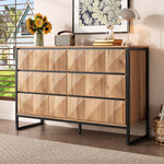 Sideboard & Chest of Drawers, Metal Legs, Raised Doors, Black and Natural Wood