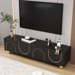 TV Cabinet Lowboard Textured Doors Shelves Push-to-Open - Gold Accents