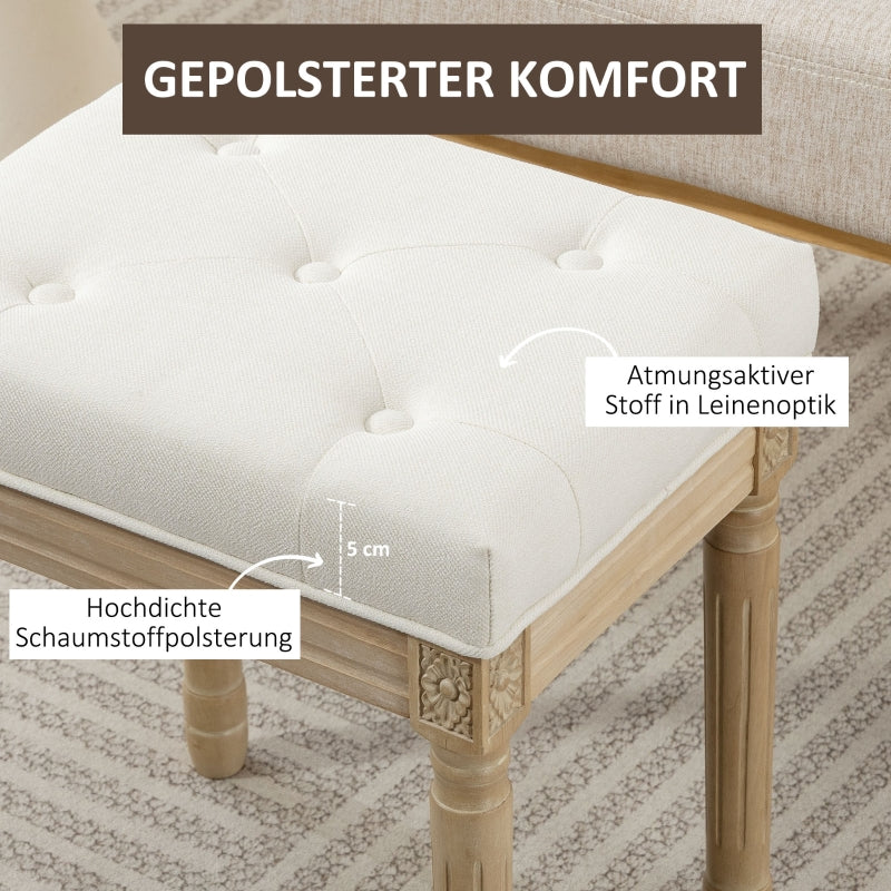 Linen Stool Upholstered Padded Seat Wooden Legs - Beige