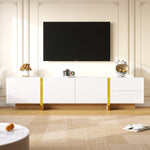 TV Cabinet, 190cm 3 Doors 2 Drawers, White with Gold & Wood Grain