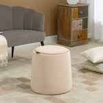 Ottoman Stool Round Storage Beige Velvet