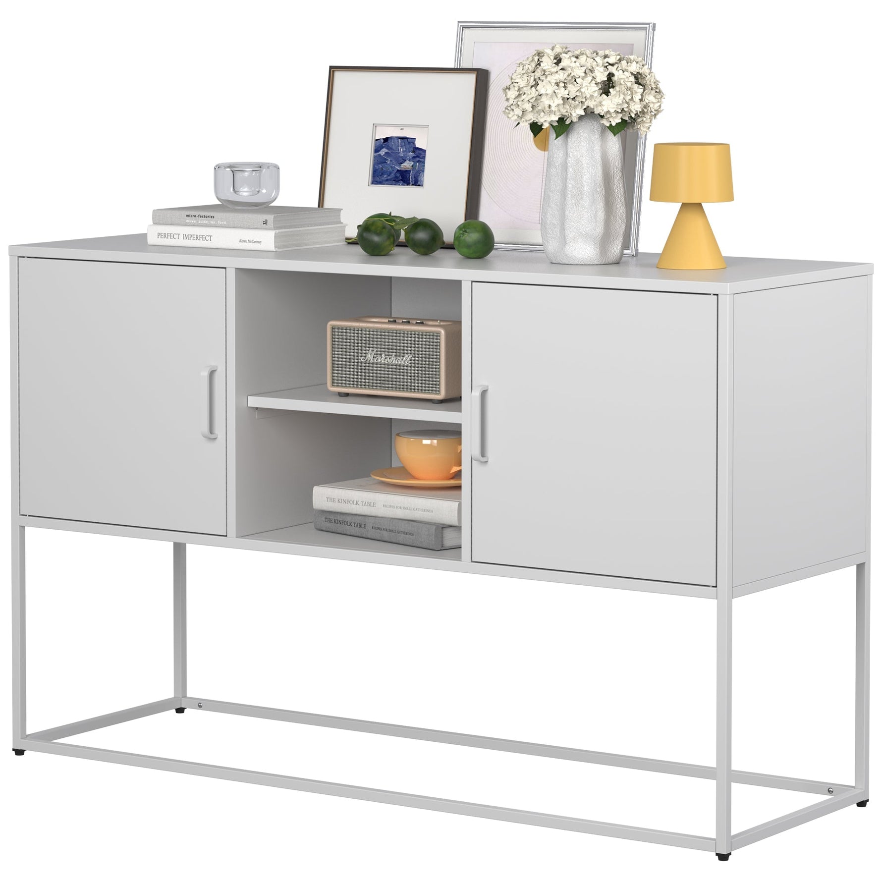 Metal Accent Cabinet Sideboard Buffet Storage 120x40x75cm - White