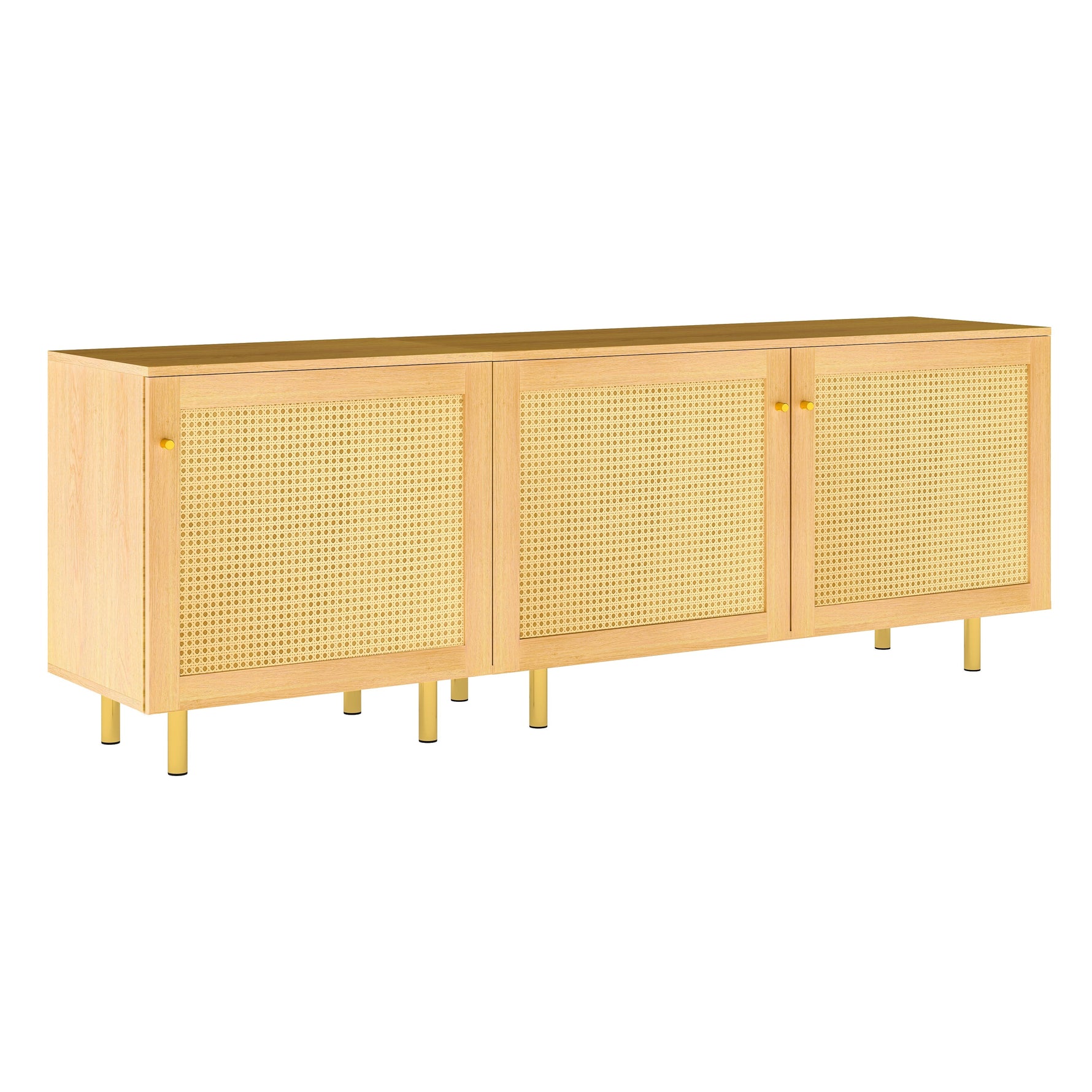 Modular Storage Cabinet Sideboard, 3-Door Rattan Rustic 180cm, Natural Wood Look