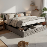 Upholstered Bed 180x200cm Double Hydraulic Lift Storage Ear-Shape Velvet Grey