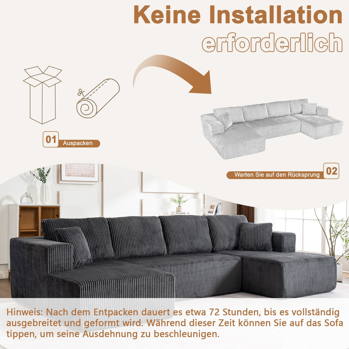Modern U-Type Leisure Sofa with Modular Design and Lounge Chairs, Lamp Fabric