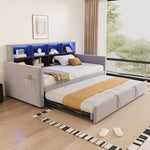 Upholstered Sofa Bed 90x190cm with Storage Headboard, LED Lights and Charging Ports, Velvet, Light Grey