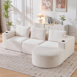 Double Sofa with 3 Pillows and 2 Cup Holders, 265cm Wide Fully Compressed, Feather and Plastic