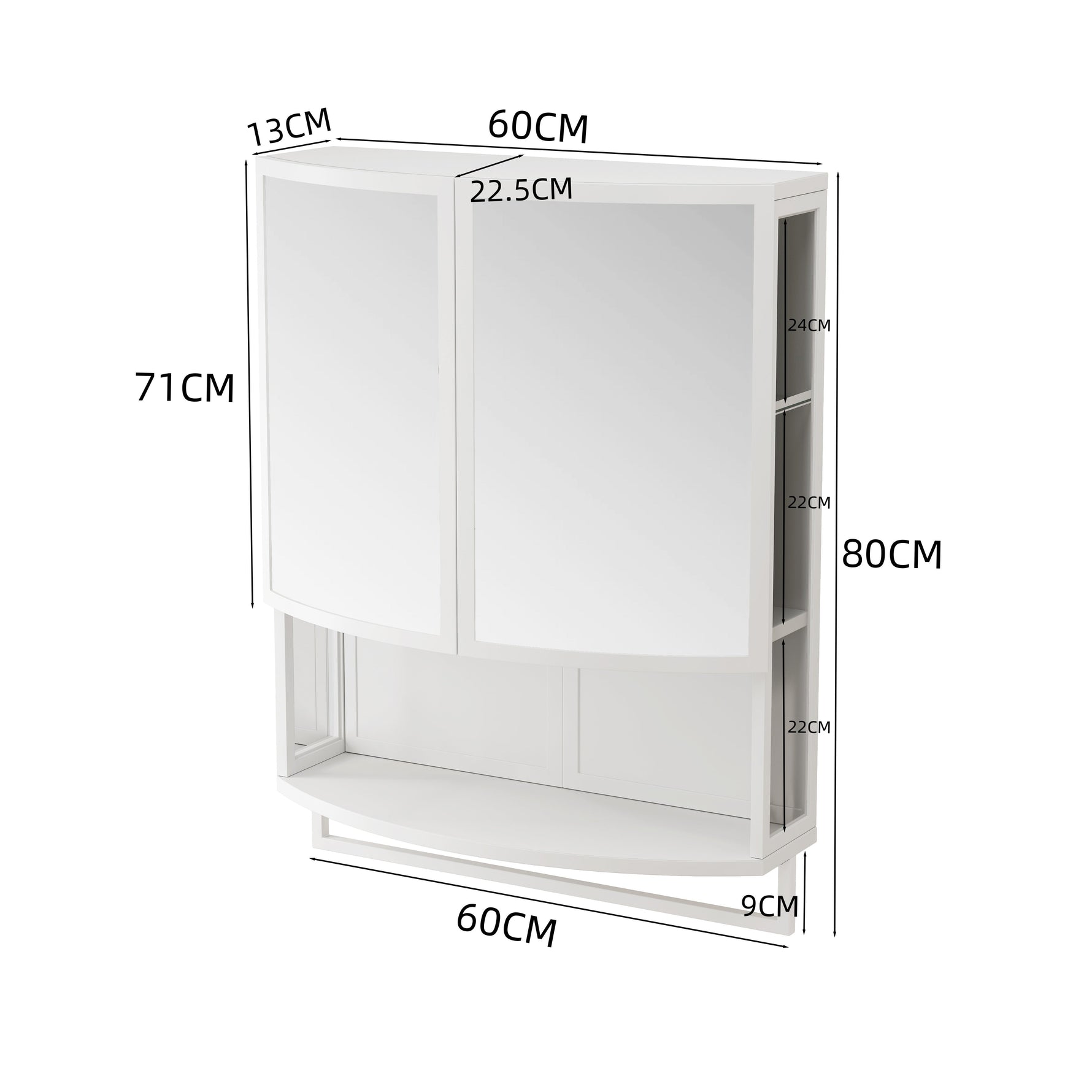 Wardrobe 60CM Modern Arched Double-Door Mirror Storage, White