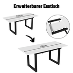Extendable Dining Table 140/180cm Rectangular Industrial Style MDF White/Black