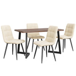 5-Piece Dining Set Modern Wood Grain Table 4 Chairs Black Metal Walnut/Beige Velvet
