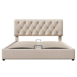 Hydraulic Double Bed, 160x200cm Upholstered with Storage, Natural