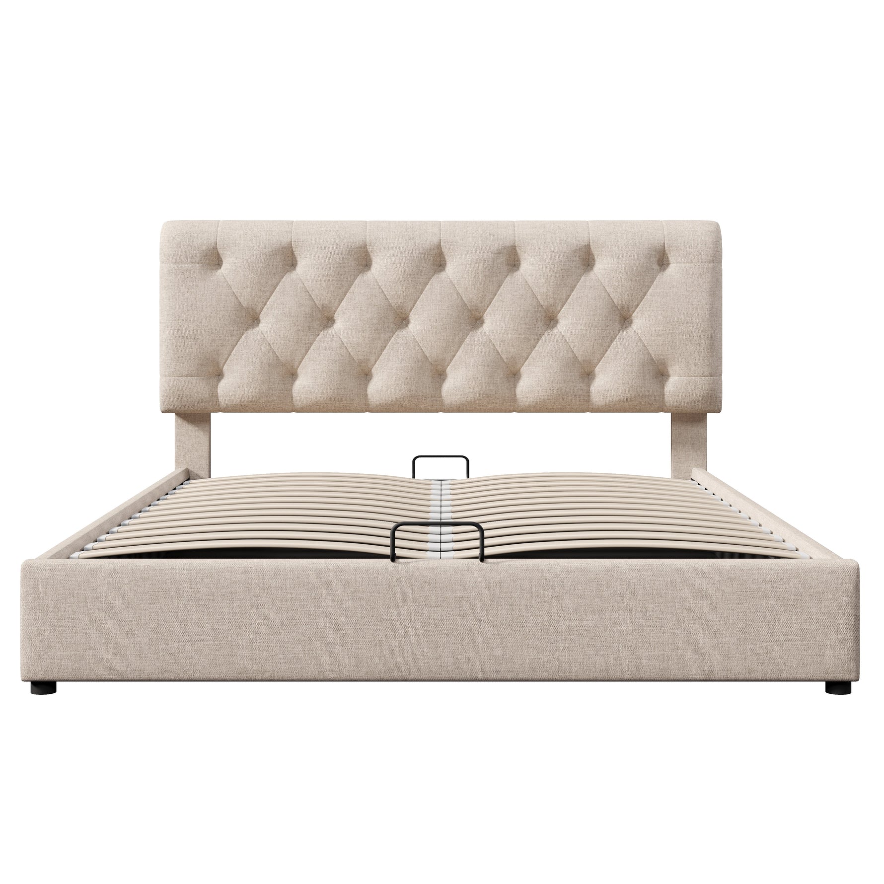 Hydraulic Double Bed, 160x200cm Upholstered with Storage, Natural