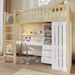 Loft Bed with Desk, Wardrobe and 3 Drawers, Natural