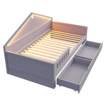 Children's Bed with LED Light Strip and Storage Drawers, 90x200 cm, Grey