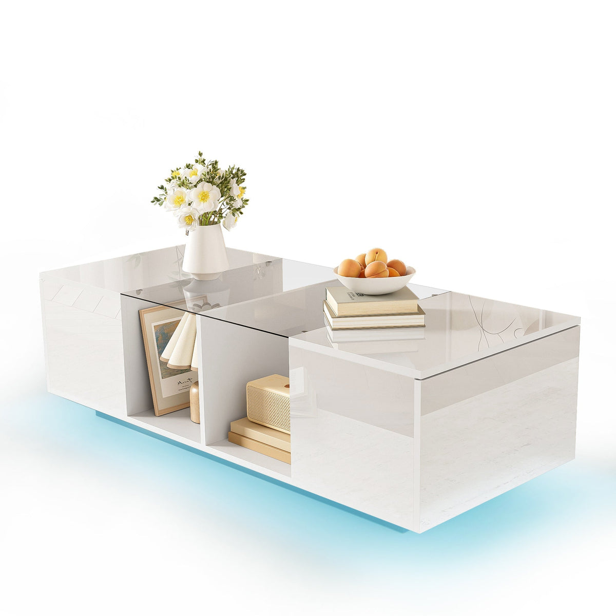 Modern Coffee Table with LED Lighting, High-Gloss, White