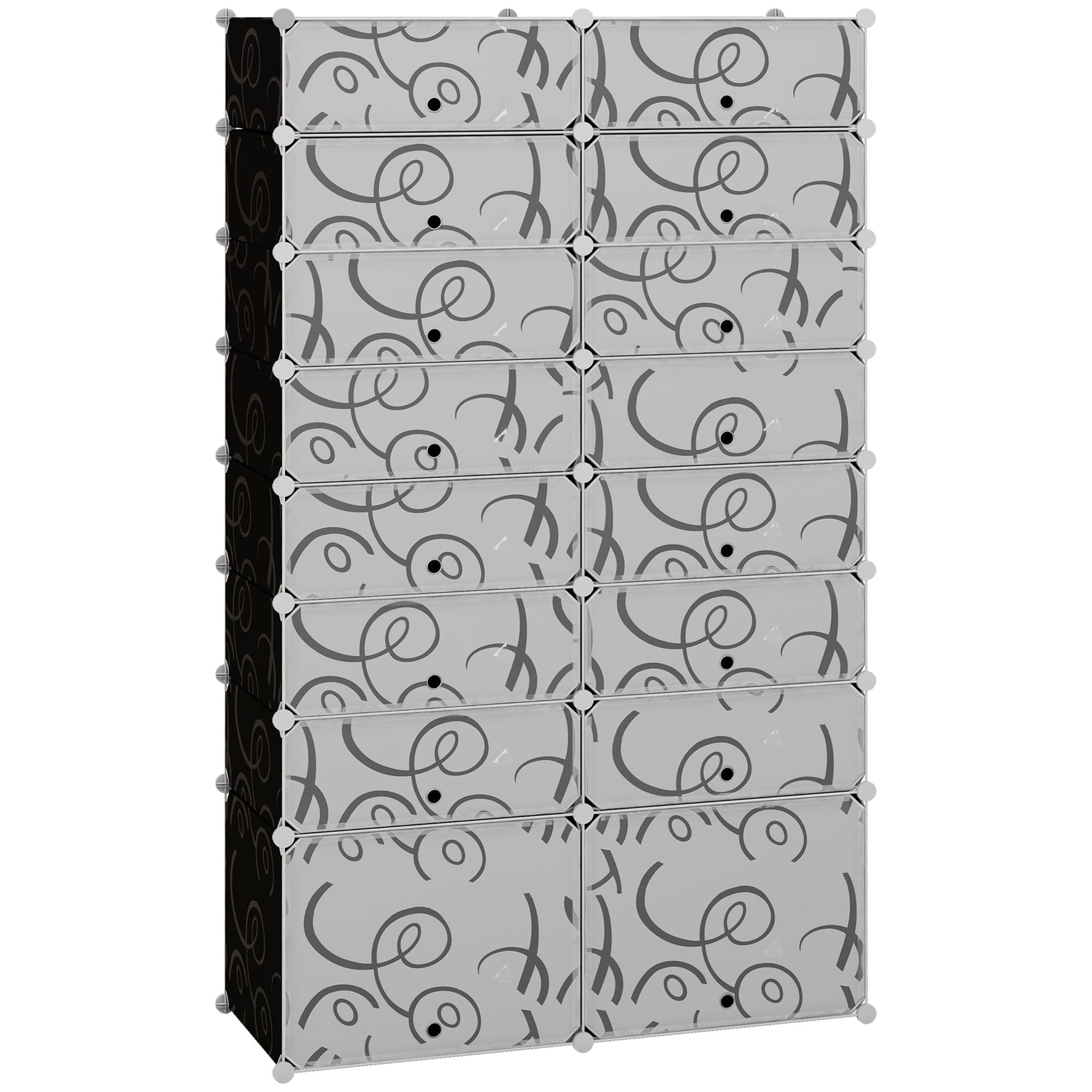 DIY Shoe Cabinet, 16 Compartments, Modular Wardrobe, PP Black + White