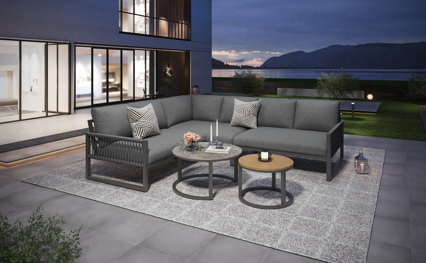 Garden Lounge Set Corner Sofa 6-7 Seater Adjustable Legs - Grey