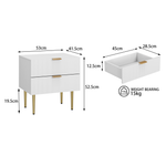 Bedside Table Wave Pattern 2 Drawers Metal Legs - White