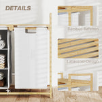 Laundry Basket 4 Compartments, Extendable Bags, 83L, Bamboo White