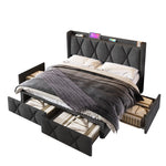 AB20485152G Upholstered Bed with USB Charging, 4 Drawers and Slatted Base, 160x200cm, Grey Linen